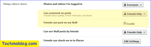 Facebook friend post setting