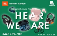 MAHAJAK จัดแคมเปญ HEAR WE ARE สินค้าหูฟัง JBL, HARMAN KARDON ลด 15% ทุกรูปแบบ!!