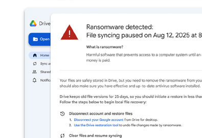 Google Drive เปิดตัว AI ป้องกันแรนซัมแวร์ เสริมเกราะป้องกันเอกสาร กู้คืนไฟล์ที่ถูกโจมตีได้ทันที