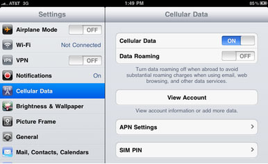 menu ใหม่เรื่อง Cellular Data