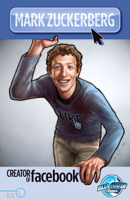 หน้าปกหนังสือมีหน้าของ Mark Zuckerberg ผู้ก่อตั้ง Facebook ในแบบการ์ตูน